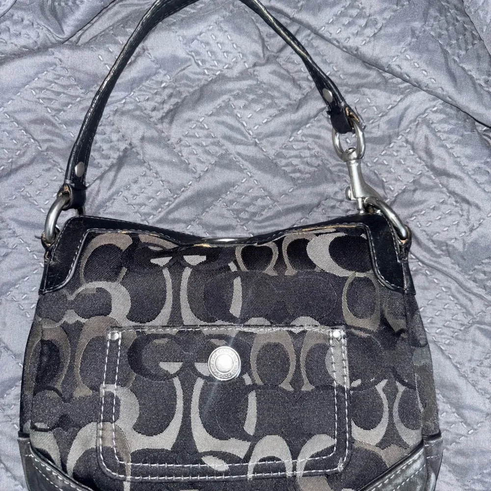 Coach Black Signature Shoulder Bag with Silver Accents - Picture 1 of 5